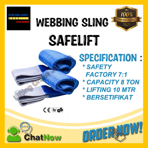 [EZO.1500078] Webbing Sling Belt / Tali Angkat 8 Ton x 10 Meter SAFELIFT Double Ply