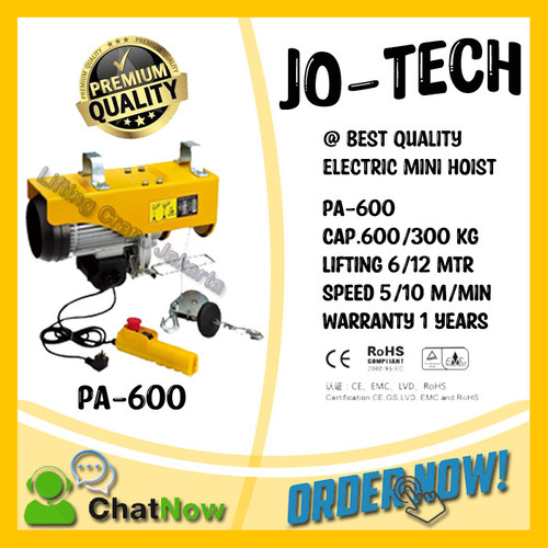 [EZO.1500247] Electric Mini Hoist PA-600 kg x 12 Meter JO-TECH (ORDER INSTAN GOJEK)