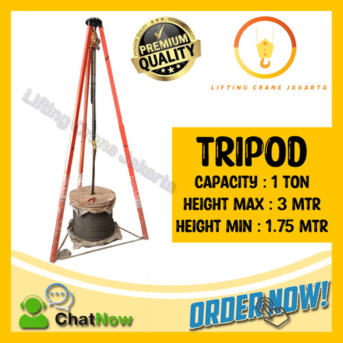 [EZO.1500123] Tripod Crane Kaki Katrol Cap. 1 Ton BIGPRO