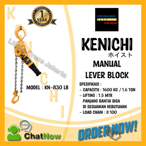 [EZO.1500133] KENICHI Lever Block Lever Hoist Kotrek Rantai cap. 1,6Ton x 1,5Mtr