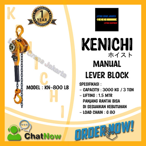 [EZO.1500136] KENICHI Lever Block Lever Hoist Kotrek Rantai cap. 3 Ton x 1,5 Mtr