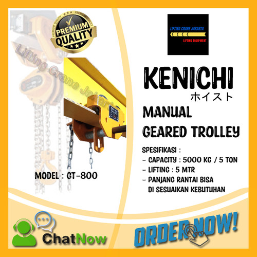 [EZO.1500137] KENICHI Geared Trolley Manual Gear Troli Hoist 5 Ton x 5 Meter "JAPAN"