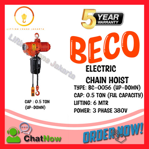 [EZO.1500152] Electric Chain Hoist Cap 0.5 Ton 6 Meter Up Down BECO Korea