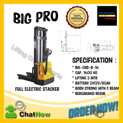 [EZO.1500157] Hand Stacker Full Electric 1,6Ton / 1600 Kg X 3 Meter BIGPro