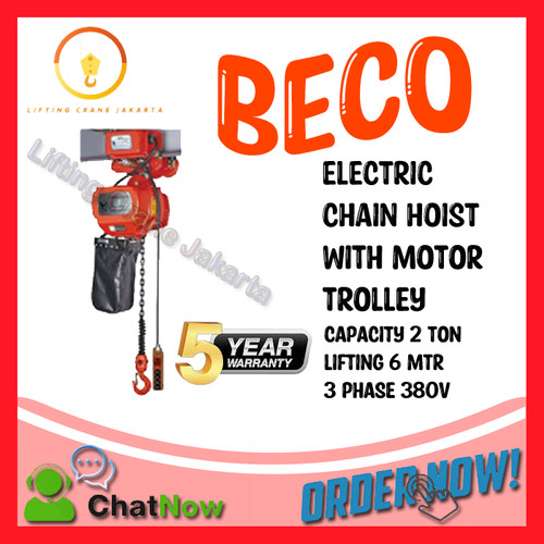 [EZO.1500162] Electric Chain Hoist with Trolley Cap 2 Ton 6 Meter 3 Phase BECO KOREA