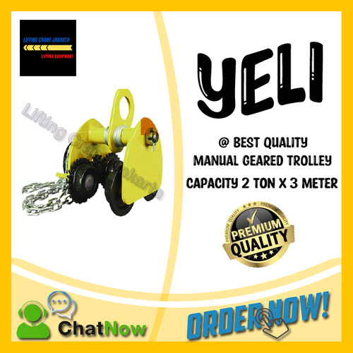 [EZO.1500175] Geared Trolley Manual Gear Troli Hoist 2 Ton x 3 Meter YELI