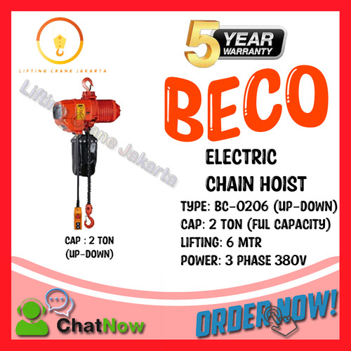 [EZO.1500203] Electric Chain Hoist Katrol Listrik 2 Ton 6 Mtr Up Down BECO KOREA