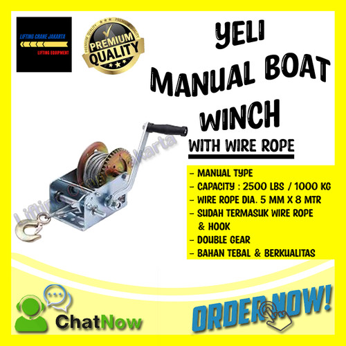 [EZO.1500228] Hand Winch Manual Boat Winch Capacity 2500Lbs + WIre Rope YELI