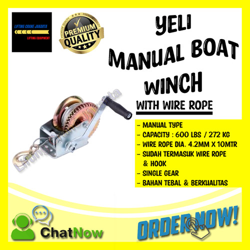 [EZO.1500230] YELI Manual Boat Winch Capacity 600Lbs + Wire Rope