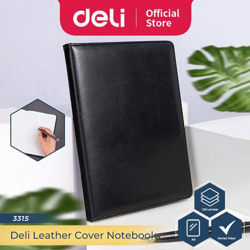 [EZM.1080025] Deli Buku Catatan Sampul Kulit / Leather Cover Notebook A5 120 Lembar Hitam 3315