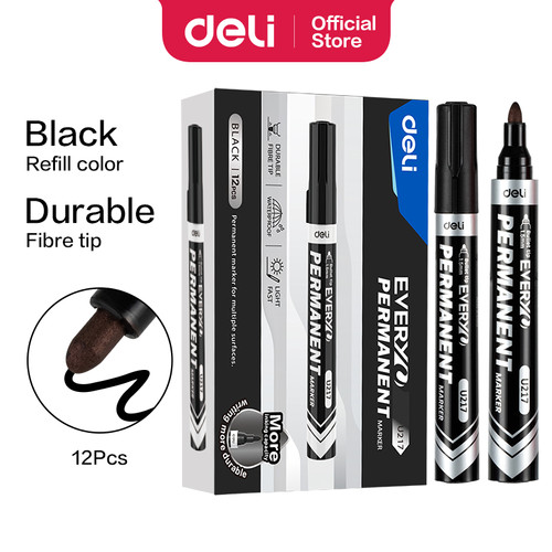 [EZO.7300073] Deli Permanent Marker / Spidol Permanen Tinta Hitam  12 pcs EU217-12