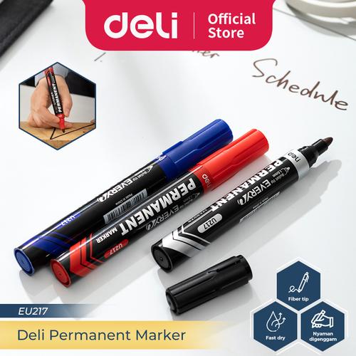[EZO.7300074] Deli Permanent Marker / Spidol Permanen Tinta Hitam Isi 1 pcs EU217