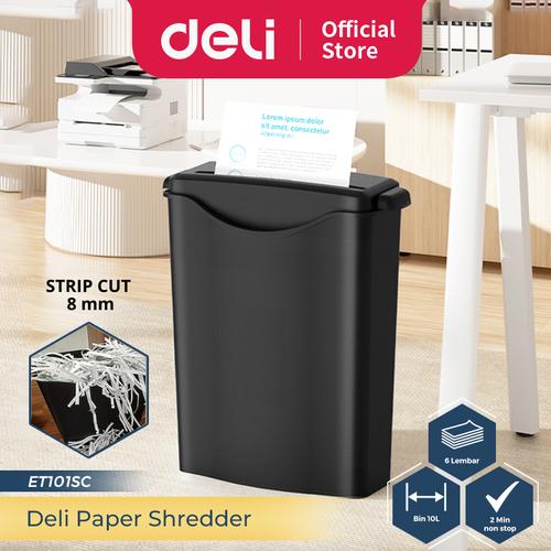 [EZO.7300252] Deli Paper Shredder Penghancur Kertas Strip Cut 6 Lembar 10 L ET101SC