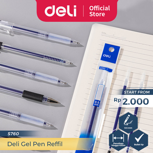 [EZO.7300088] Deli Gel Pen Refill Isi Ulang Tinta Pulpen Gel 0.5 mm Isi 20 pcs S760