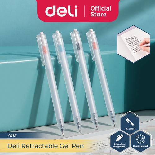 [EZO.7300095] Deli Retractable Gel Pen / Pulpen Cetek 0.38 mm Isi 1 pcs A115-Black