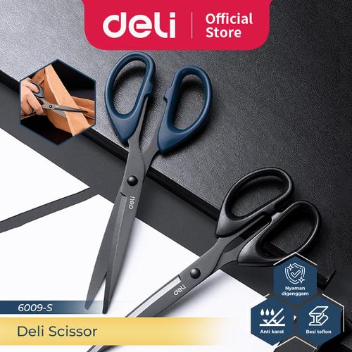 [EZO.7300111] Deli Scissor  Gunting Lapis Teflon Anti Karat Nyaman Digenggam 6009-S