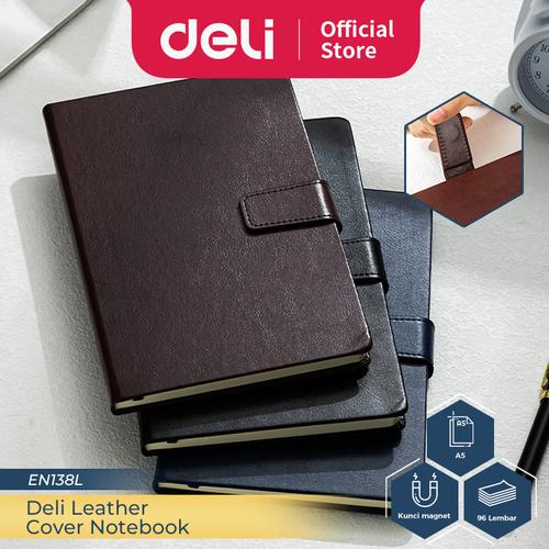 [EZO.7300279] Deli Leather Cover Notebook A5 96 Lembar Pengunci Magnet EN138L