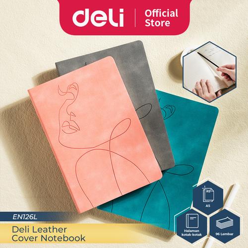 [EZO.7300135] Deli Leather Cover Notebook A5 96 Lembar Corak Elegan EN126L