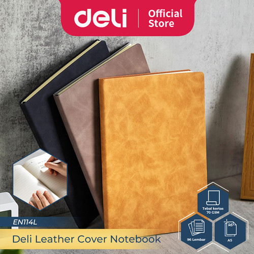 [EZO.7300137] Deli Leather Cover Notebook A5 96 lembar Soft Cover Profesional EN114L