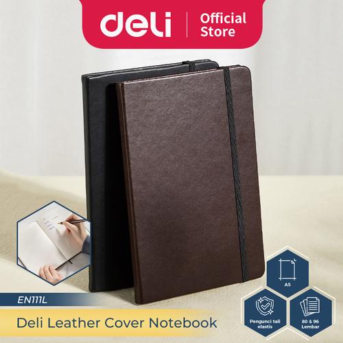 [EZO.7300138] Deli Leather Cover Notebook A5 70GSM 80 96 Lembar EN111L EN12XL EN132L