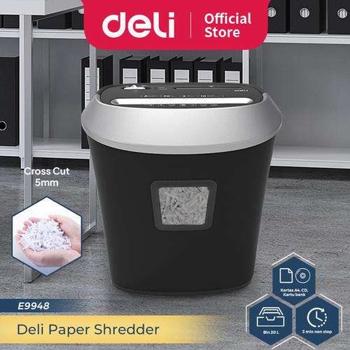 [EZO.7300141] Deli Paper Shredder Penghancur Kertas 10 lembar CD Kartu 20 ltr E9948