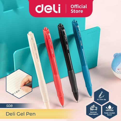 [EZO.7300154] Deli Gel Pen Pulpen Gel Cetek 0.5 mm Tinta Hitam Biru Merah 1 PCS S08