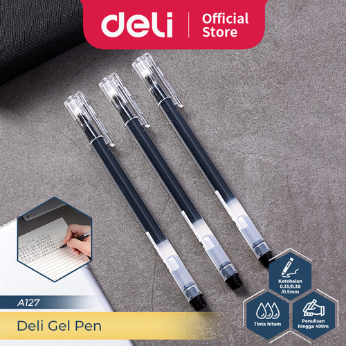 [EZO.7300299] Deli Gel Pen / Pulpen Gel 0.5mm Isi 12 pcs Tinta Hitam A127