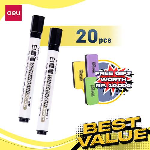 [EZO.7300177] Deli Paket ATK Ekonomis 20 pcs Spidol Papan Tulis Tinta Hitam 6817
