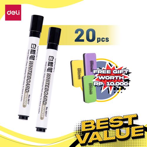 [EZO.7300177] Deli Paket ATK Ekonomis 20 pcs Spidol Papan Tulis Tinta Hitam 6817