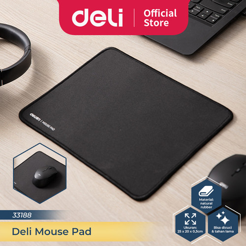 [EZO.7300183] Deli Mouse Pad Tatakan Mouse Polos 25 x 20 cm Hitam Anti Slip 33188