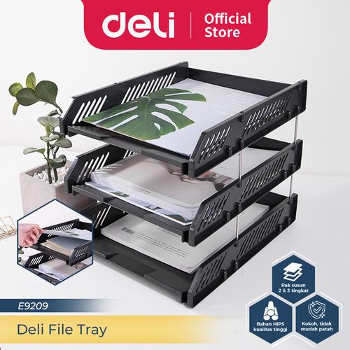 [EZO.7300187] Deli File Tray / Rak File Susun Bahan Plastik 2/3 Tingkat E920X