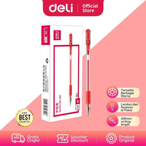 [EZO.7300193] Deli Gel Pen/Pulpen Gel Capable/Retractable 0.5 mm 12 pcs 6600ES S01