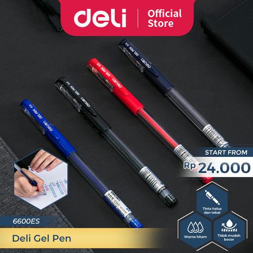 [EZO.7300193] Deli Gel Pen/Pulpen Gel Capable/Retractable 0.5 mm 12 pcs 6600ES S01