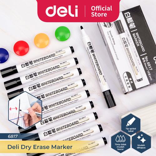 [EZO.7300194] Deli Whiteboard Marker/Spidol Papan Tulis 10 pcs Hitam/Biru/Merah 6817