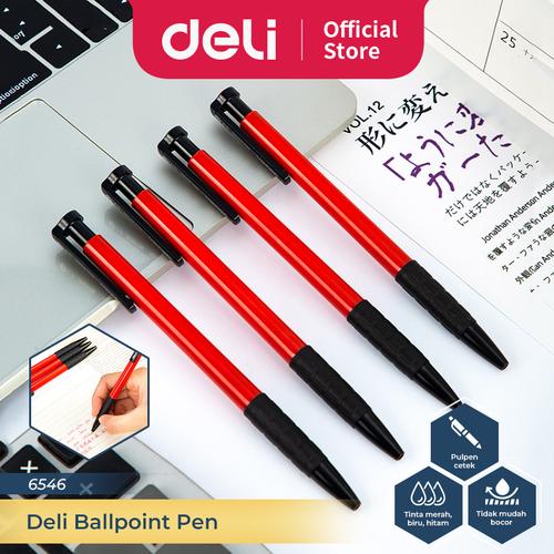 [EZO.7300195] Deli Rectractable Pen/Pulpen Cetek 0.7 mm 36 pcs Hitam/Biru/Merah 6546
