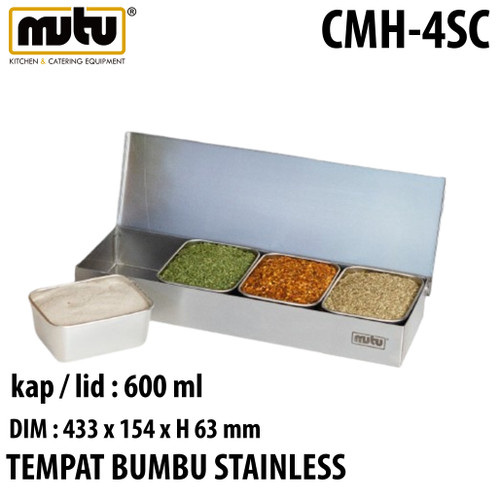 [EZO.5100045] tempat bumbu 4 sekat / kotak bumbu stainless CMH-4SC