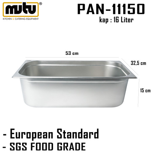 [EZO.5100150] food Pan 1/1 |tempat peyaji makanan  stainless steel Mutu PAN-11150