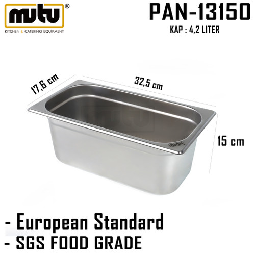 [EZO.5100179] food pan 1/3 ketinggian 15 cm stainless steel Mutu PAN-13150