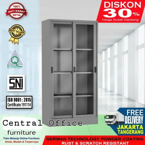 [EZO.7400612] Lemari Arsip Besi sliding kaca V602 free ongkir untuk Wilayah Jatang