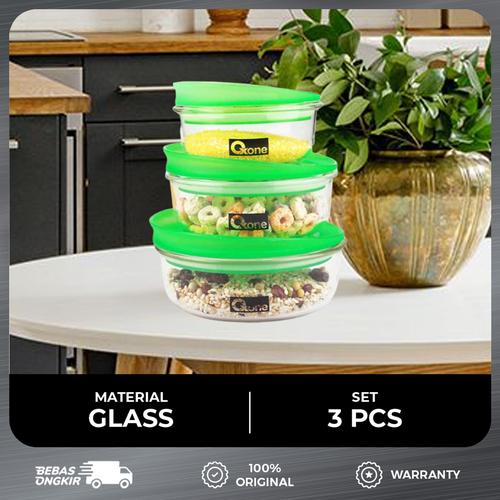 [EZO.4700077] Oxone OX308RO Round Storage Wadah Makanan Kaca Kedap Udara 3 pcs