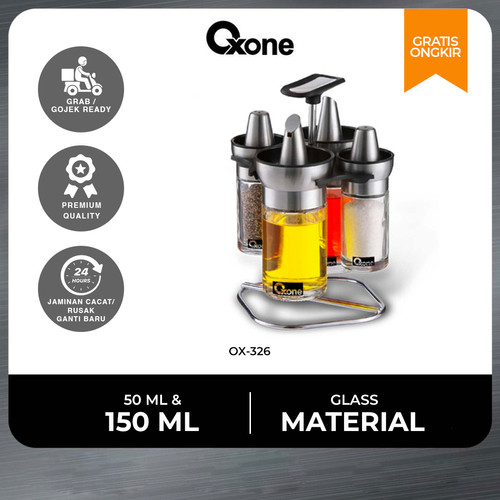 [EZO.4700158] Oxone OX326 Tempat Minyak Tempat Bumbu Glass Stainless 4Pcs