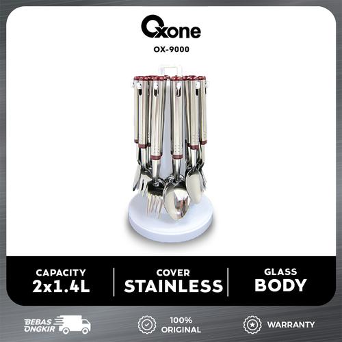 [EZO.4700205] Oxone OX9000 24Pcs Cutlery Set with Hanger & Cover Garpu Sendok Makan Stainless Steel Kitchenware - Merah