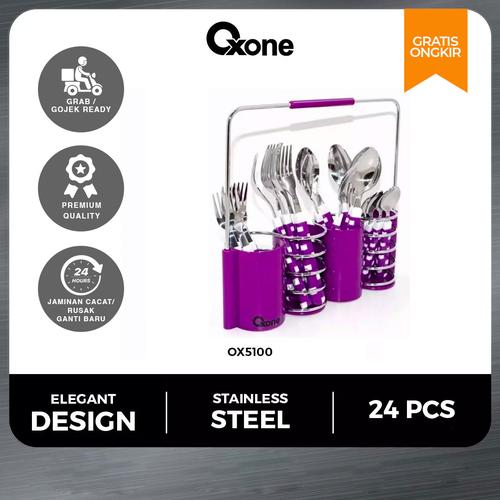 [EZO.4700223] Oxone OX5100 Sendok Garpu Makan Set 24 Pcs Stainless Color Purple