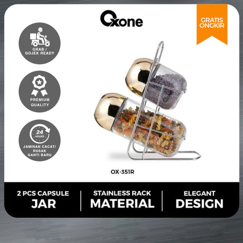 [EZO.4700252] Oxone Gold Cube Storage Jar 2 Pcs OX-351R
