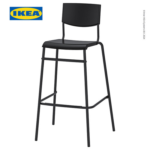 [EZO.0501033] IKEA STIG Kursi Bar Minimalis Dengan Sandaran Hitam 74cm