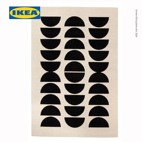 IKEA BADVAKT Karpet Bulu Tipis Hitam/Putih Geometris 200x300 cm