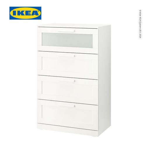 [EZO.0501514] IKEA BRIMNES Lemari Penyimpan 4 Laci Dengan Kaca Putih 78x124 cm