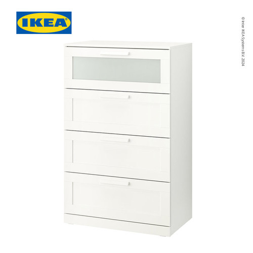 [EZO.0501514] IKEA BRIMNES Lemari Penyimpan 4 Laci Dengan Kaca Putih 78x124 cm