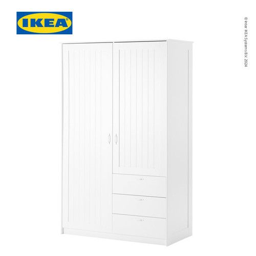 [EZO.0501518] IKEA MUSKEN Lemari Pakaian 2 Pintu dan 3 Laci Putih 124x60x201 cm
