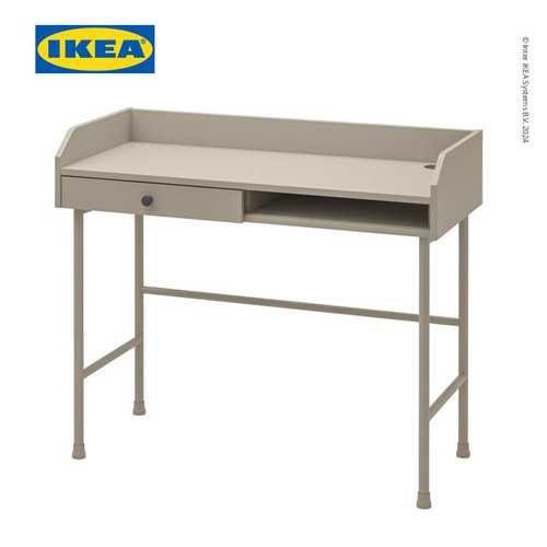 [EZO.0501546] IKEA HAUGA Meja Kerja / Belajar Dengan Penyimpanan Krem 100x45 cm